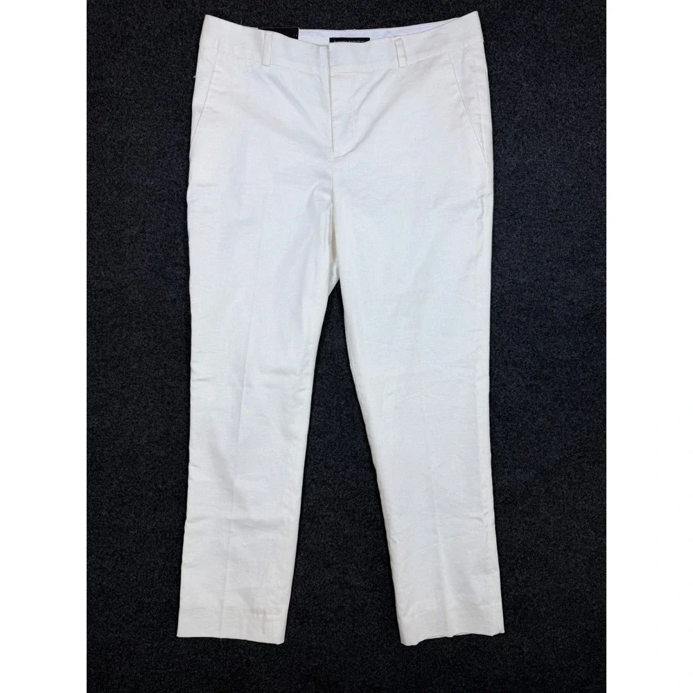 Banana Republic Avery Linen Blend Ankle Pants Women 4 White Straight Leg New Tag